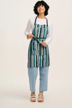 Lucy & Yak Ada - Cotton Apron in Herringbone Blue Stripe Print New