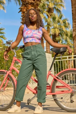 Lucy & Yak Addison - Tapered Twill Trousers in Posy Green Discount