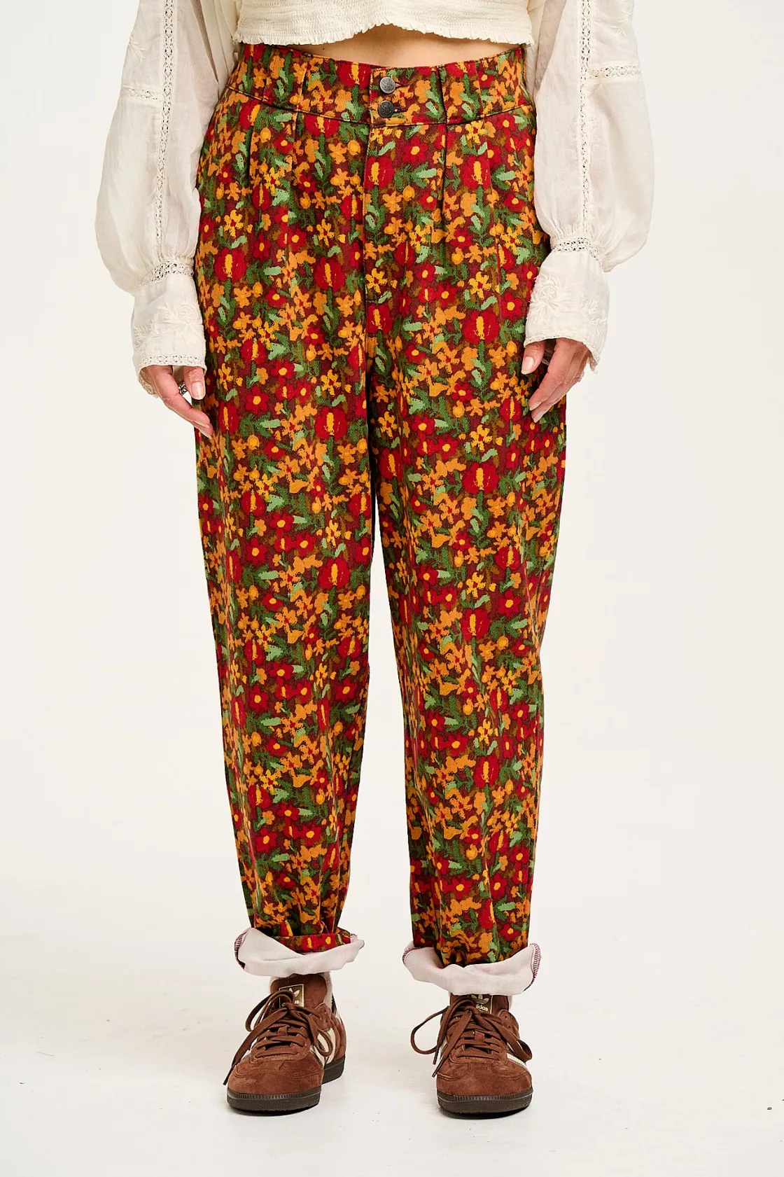 Lucy & Yak Addison - Tapered Twill Trousers in Rodeo Floral Print Outlet
