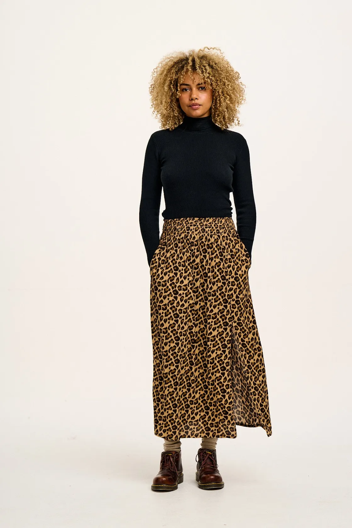 Lucy & Yak Aiden - Roll Neck Knitted Cotton Top in Black Discount