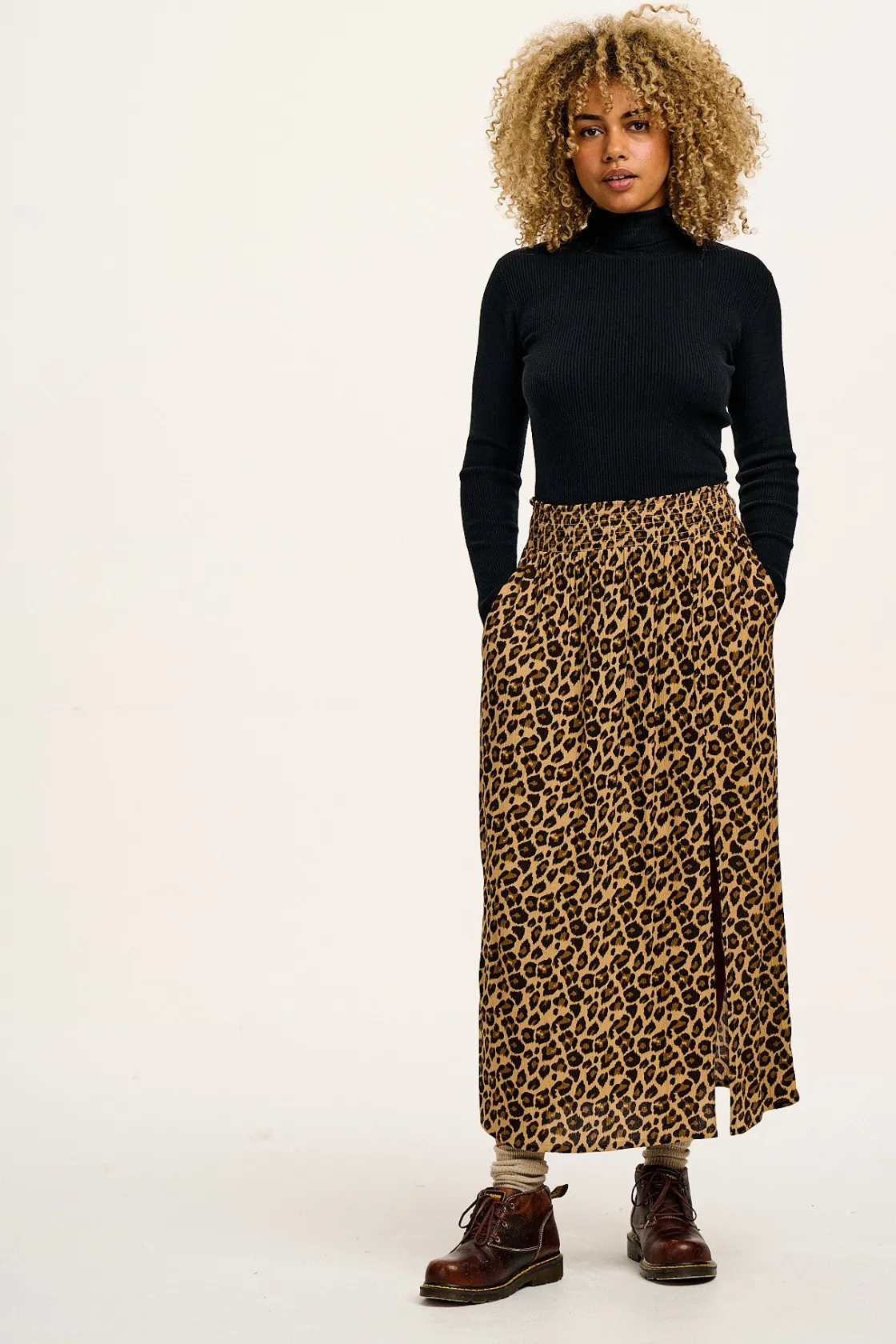 Lucy & Yak Aiden - Roll Neck Knitted Cotton Top in Black Discount