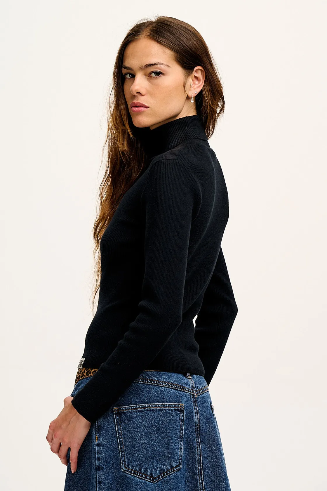 Lucy & Yak Aiden - Roll Neck Knitted Cotton Top in Black Discount