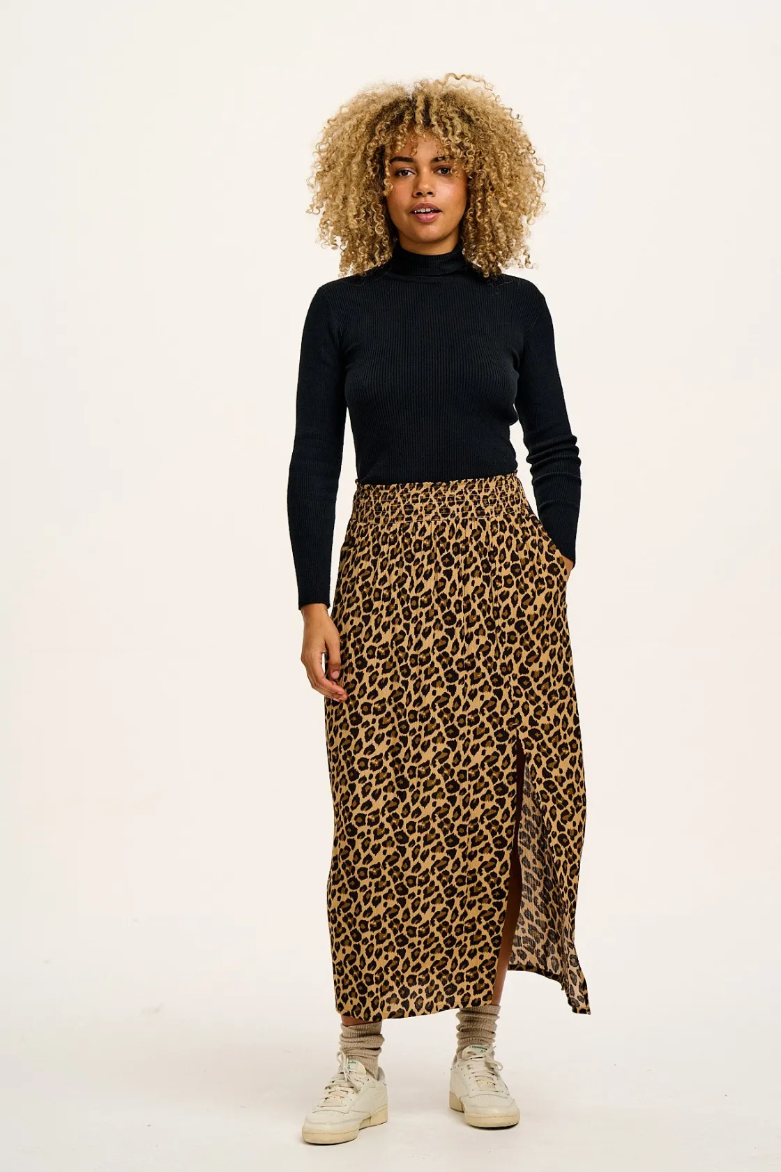 Lucy & Yak Aiden - Roll Neck Knitted Cotton Top in Black Discount