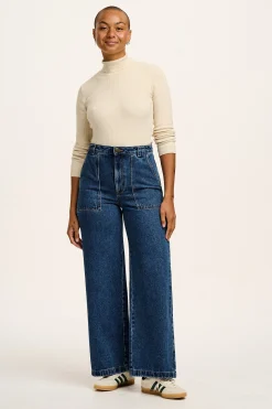 Lucy & Yak Aiden - Roll Neck Knitted Cotton Top in Pearl Best