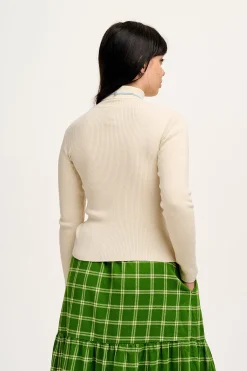 Lucy & Yak Aiden - Roll Neck Knitted Cotton Top in Pearl Best