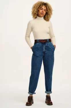 Lucy & Yak Aiden - Roll Neck Knitted Cotton Top in Pearl Best