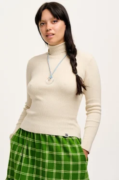 Lucy & Yak Aiden - Roll Neck Knitted Cotton Top in Pearl Best