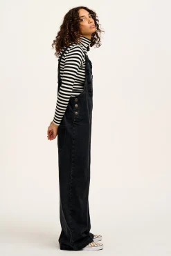 Lucy & Yak Aiden - Roll Neck Knitted Cotton Top in Black & White Stripe Hot