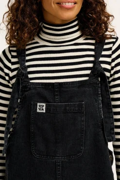 Lucy & Yak Aiden - Roll Neck Knitted Cotton Top in Black & White Stripe Hot