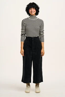 Lucy & Yak Aiden - Roll Neck Knitted Cotton Top in Black & White Stripe Hot