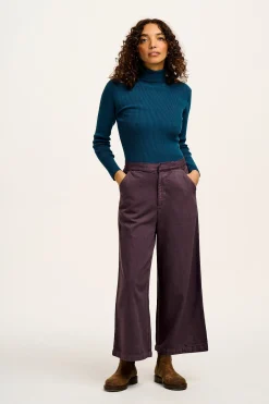 Lucy & Yak Aiden - Roll Neck Knitted Cotton Top in Twilight Blue Outlet