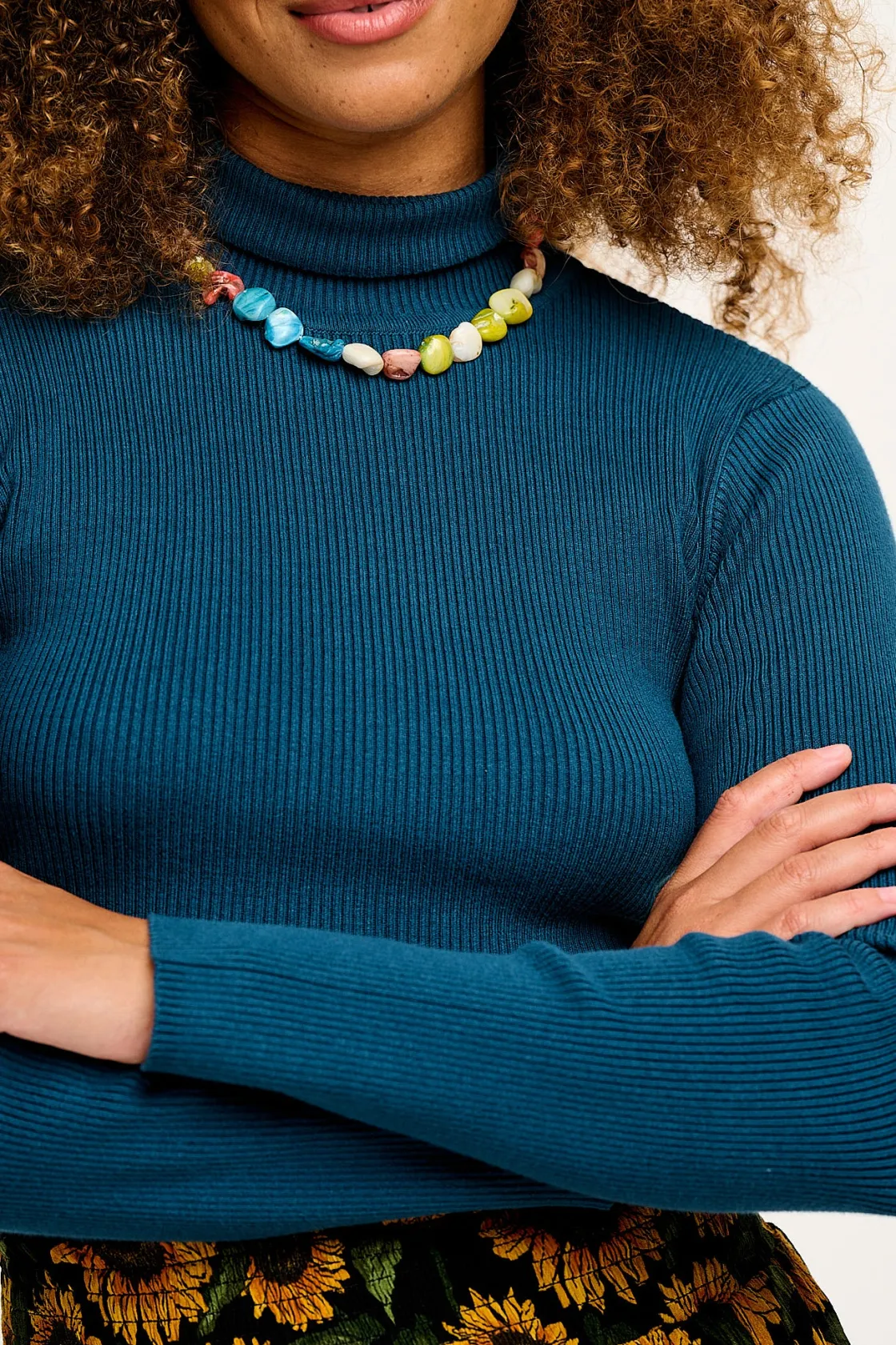 Lucy & Yak Aiden - Roll Neck Knitted Cotton Top in Twilight Blue Outlet