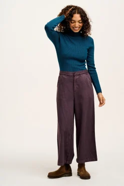 Lucy & Yak Aiden - Roll Neck Knitted Cotton Top in Twilight Blue Outlet