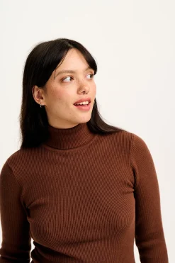 Lucy & Yak Aiden - Roll Neck Knitted Top in Mocha Brown Clearance