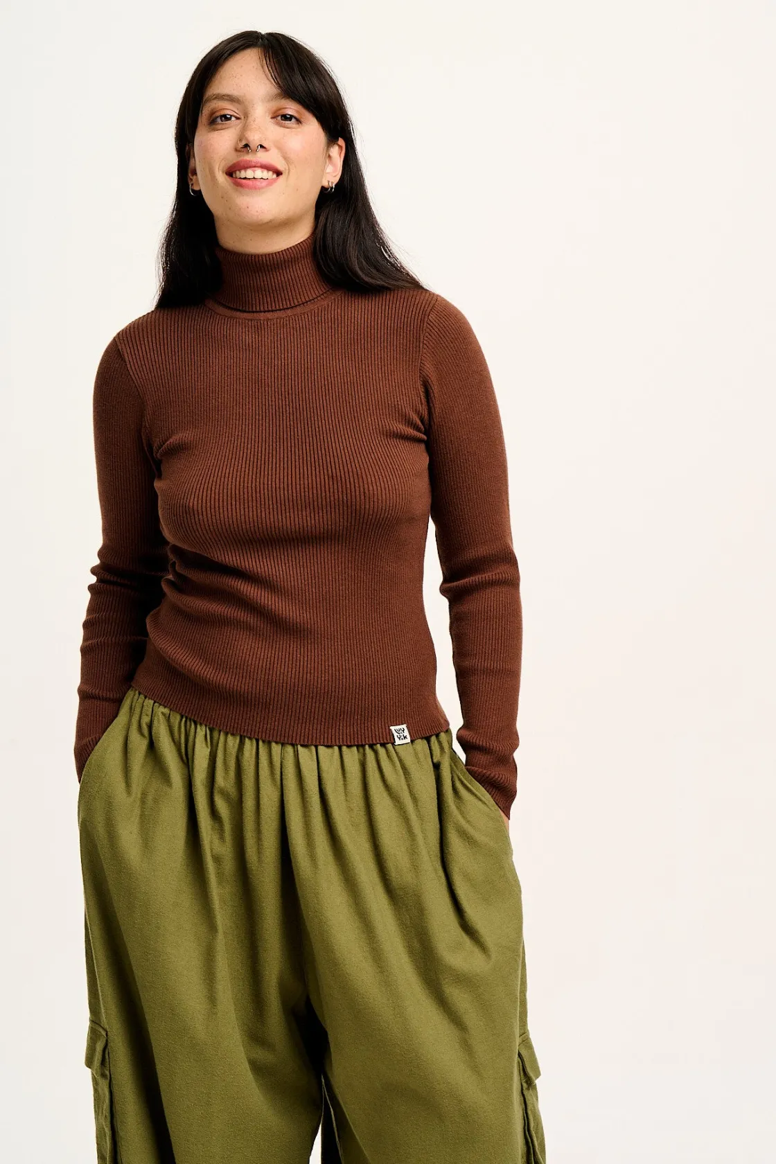 Lucy & Yak Aiden - Roll Neck Knitted Top in Mocha Brown Clearance