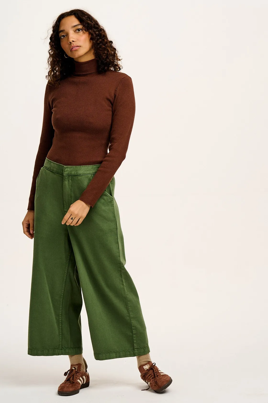 Lucy & Yak Aiden - Roll Neck Knitted Top in Mocha Brown Clearance