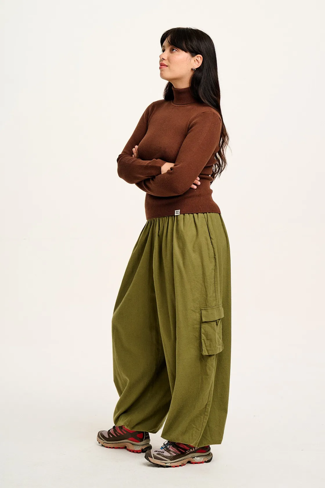Lucy & Yak Aiden - Roll Neck Knitted Top in Mocha Brown Clearance