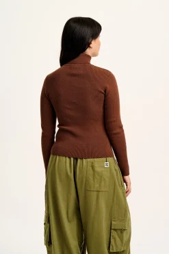Lucy & Yak Aiden - Roll Neck Knitted Top in Mocha Brown Clearance