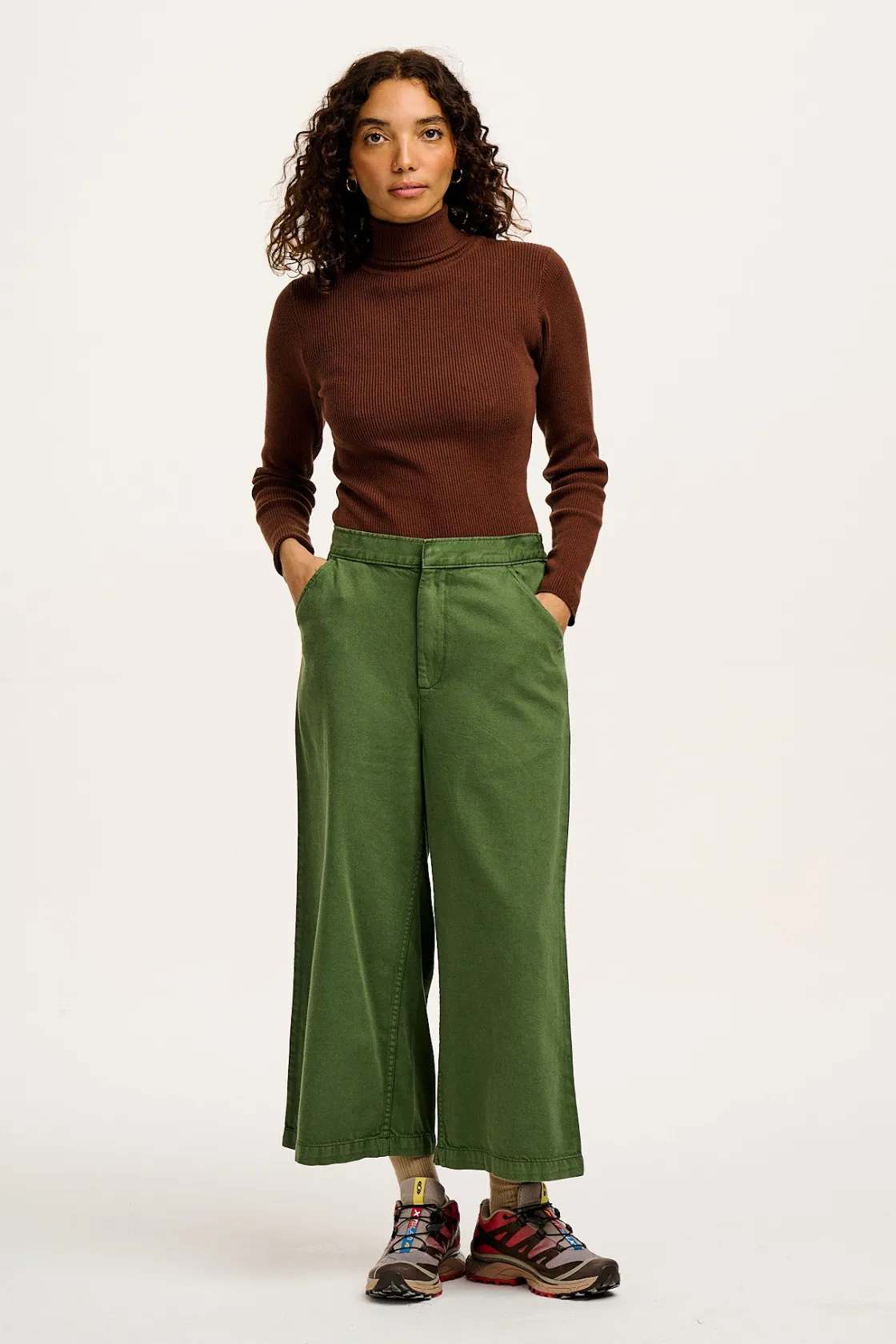 Lucy & Yak Aiden - Roll Neck Knitted Top in Mocha Brown Clearance