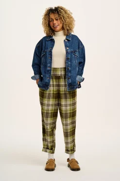 Lucy & Yak Alexa - Brushed Cotton Trousers in Green Forest Tartan Fashion