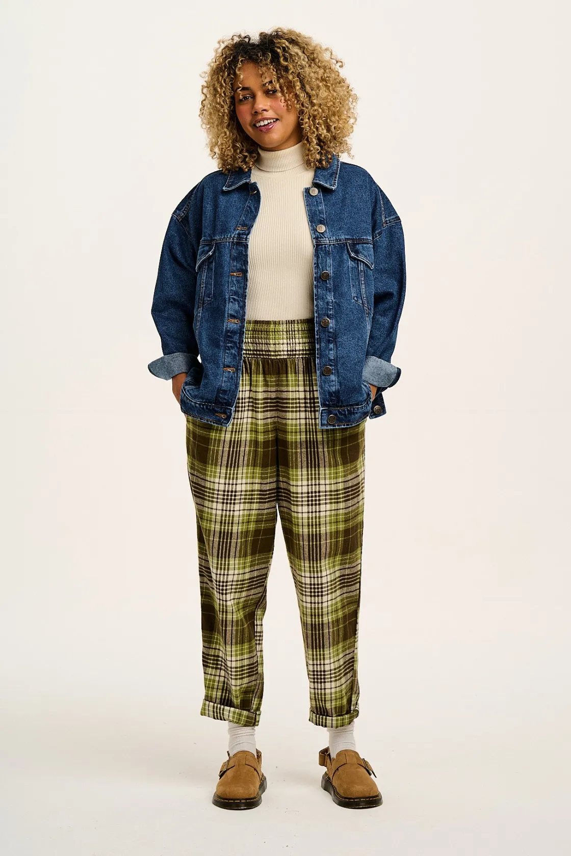 Lucy & Yak Alexa - Brushed Cotton Trousers in Green Forest Tartan Fashion