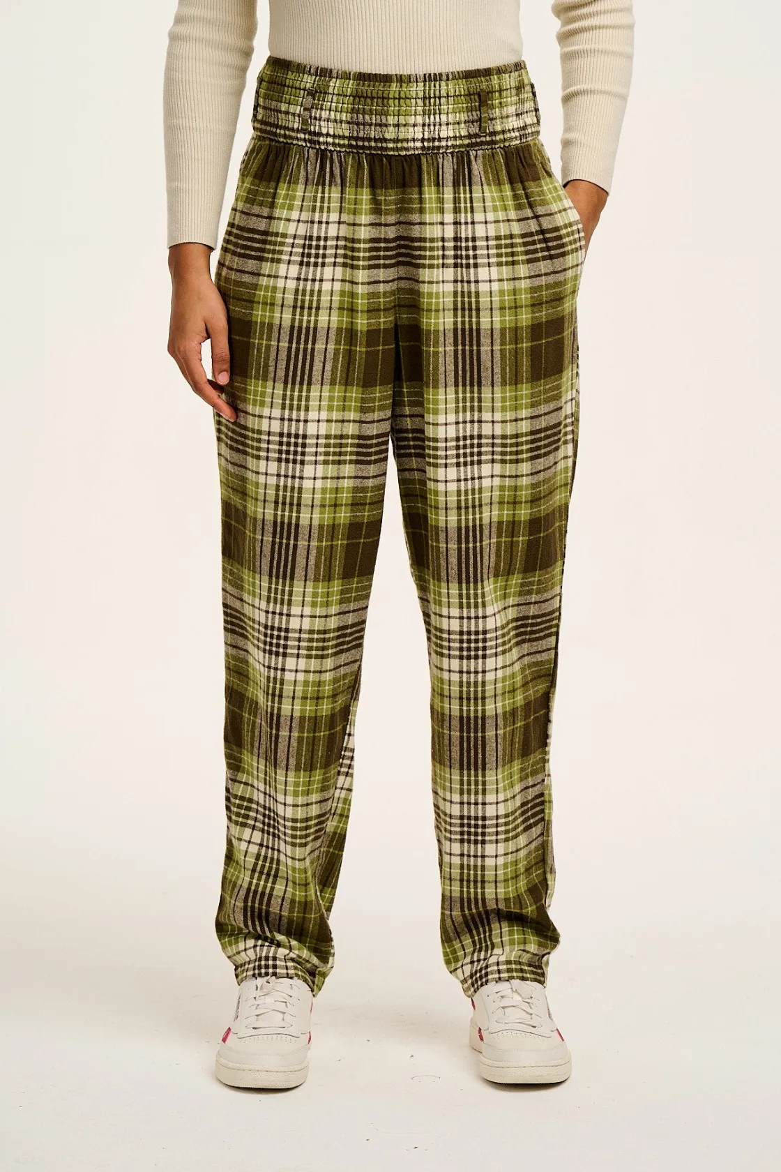 Lucy & Yak Alexa - Brushed Cotton Trousers in Green Forest Tartan Fashion