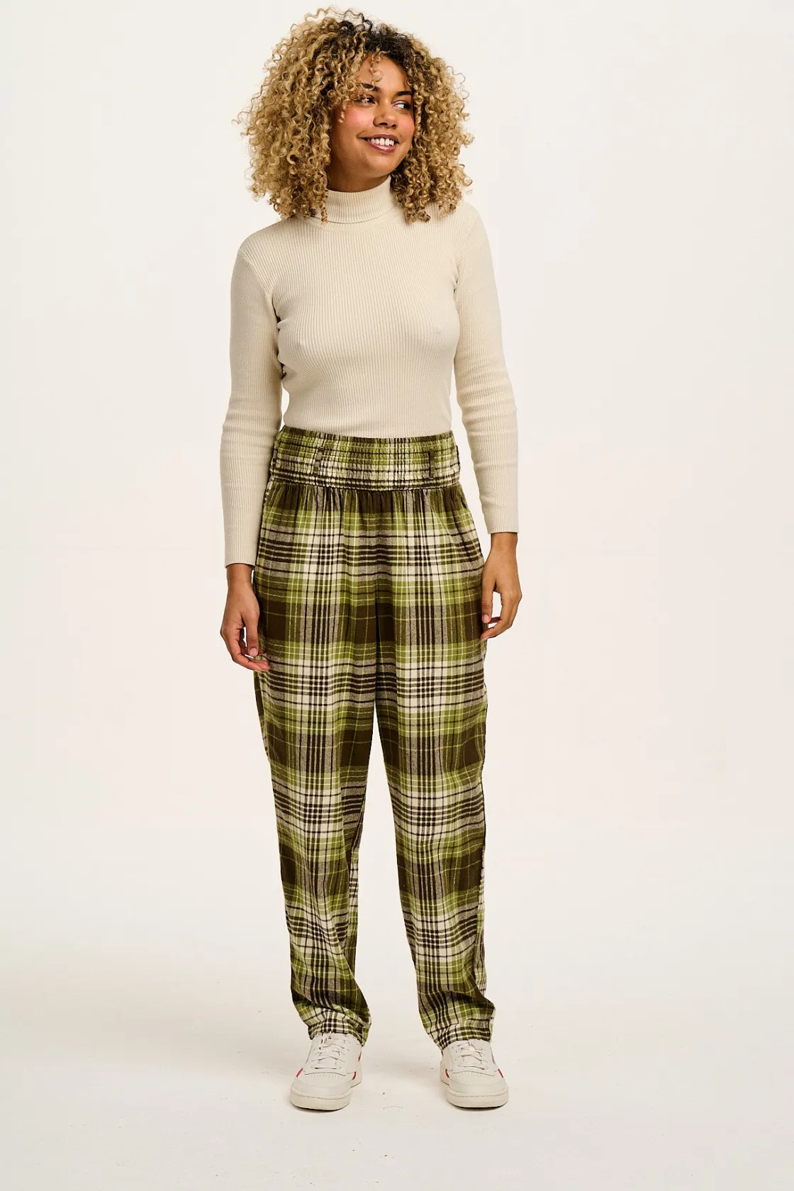 Lucy & Yak Alexa - Brushed Cotton Trousers in Green Forest Tartan Fashion