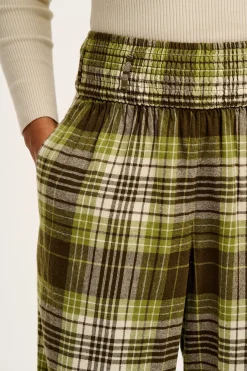 Lucy & Yak Alexa - Brushed Cotton Trousers in Green Forest Tartan Fashion