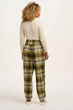 Lucy & Yak Alexa - Brushed Cotton Trousers in Green Forest Tartan Fashion
