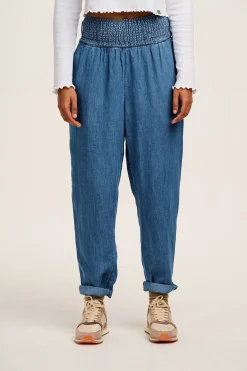 Lucy & Yak Alexa - Cotton & Hemp Trousers in Mid Wash Blue Clearance