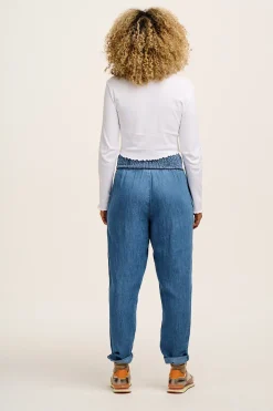 Lucy & Yak Alexa - Cotton & Hemp Trousers in Mid Wash Blue Clearance