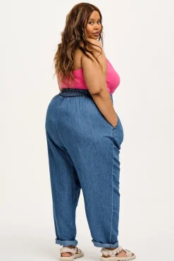 Lucy & Yak Alexa - Cotton & Hemp Trousers in Mid Wash Blue Clearance