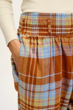 Lucy & Yak Alexa - Cotton Trousers in Brown & Blue Alastair Tartan Clearance