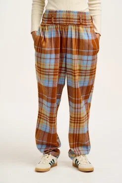 Lucy & Yak Alexa - Cotton Trousers in Brown & Blue Alastair Tartan Clearance