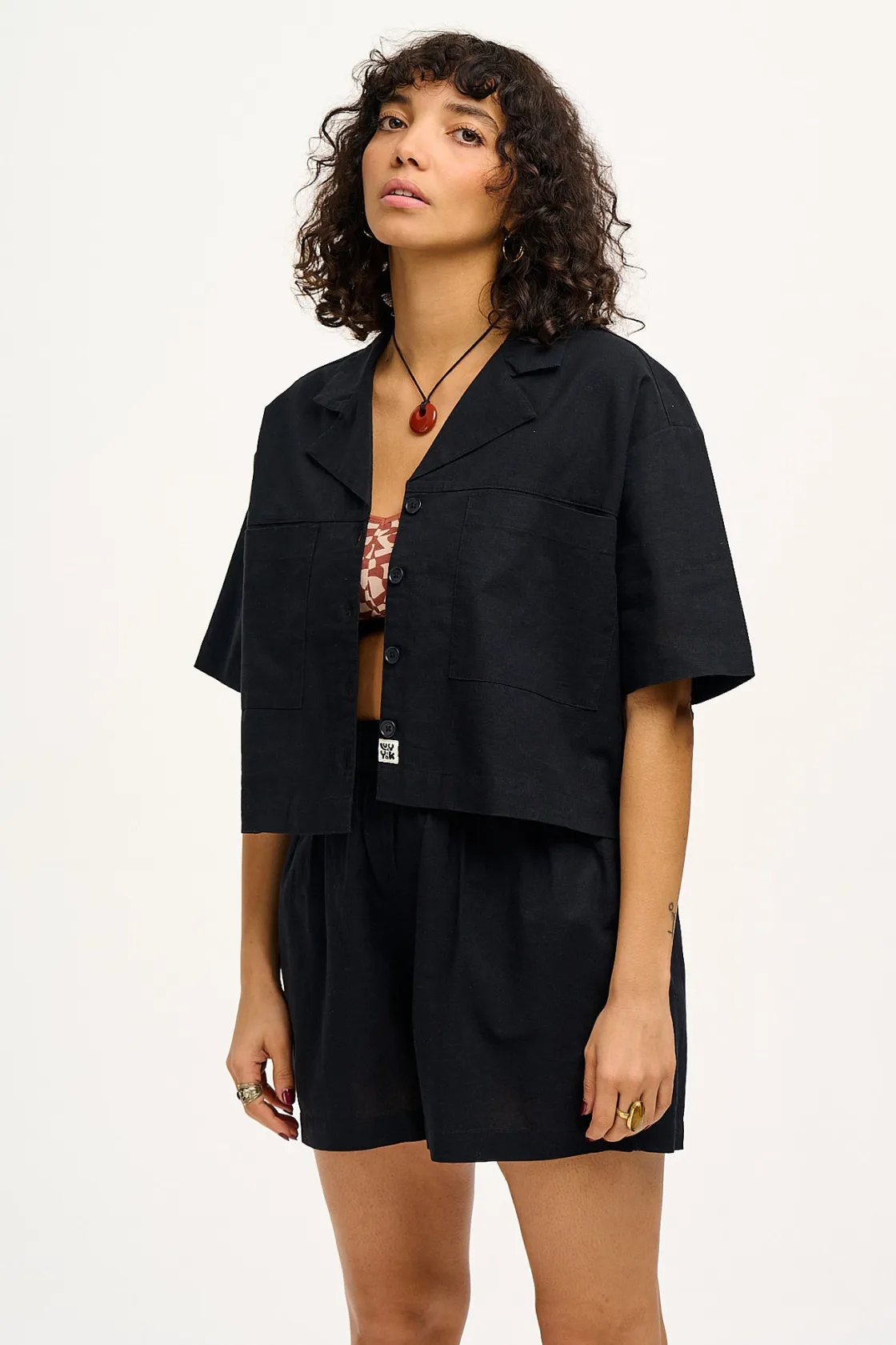 Lucy & Yak Alfie - Cotton & Linen Shirt in Black Online