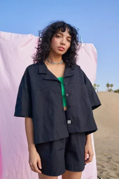 Lucy & Yak Alfie - Cotton & Linen Shirt in Black Online