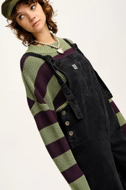 Lucy & Yak Ali - Slouchy Denim Dungarees in Washed Black Clearance