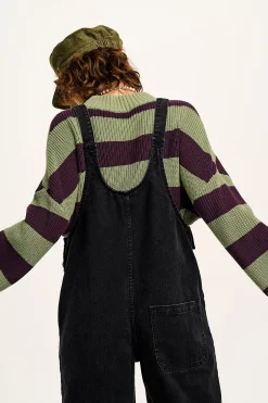 Lucy & Yak Ali - Slouchy Denim Dungarees in Washed Black Clearance