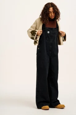 Lucy & Yak Ali - Slouchy Denim Dungarees in Washed Black Clearance
