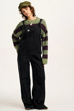 Lucy & Yak Ali - Slouchy Denim Dungarees in Washed Black Clearance