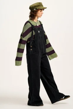 Lucy & Yak Ali - Slouchy Denim Dungarees in Washed Black Clearance