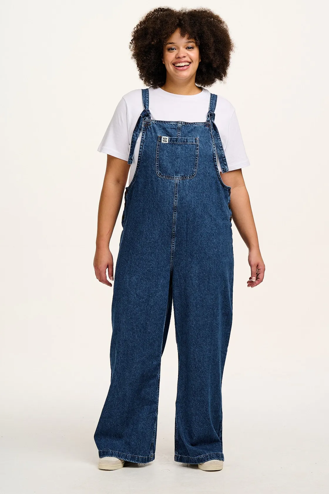 Lucy & Yak Ali - Slouchy Denim Dungarees in Mid Wash Blue New