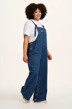 Lucy & Yak Ali - Slouchy Denim Dungarees in Mid Wash Blue New