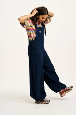 Lucy & Yak Ali - Slouchy Waffle Cotton Dungarees in Varsity Blue Best