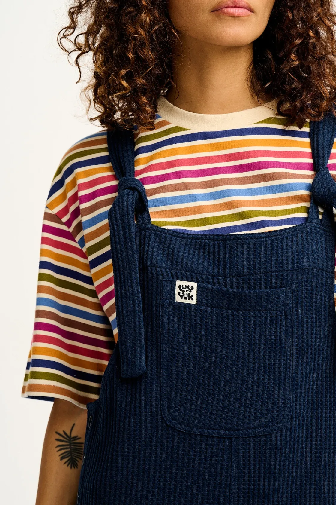 Lucy & Yak Ali - Slouchy Waffle Cotton Dungarees in Varsity Blue Best
