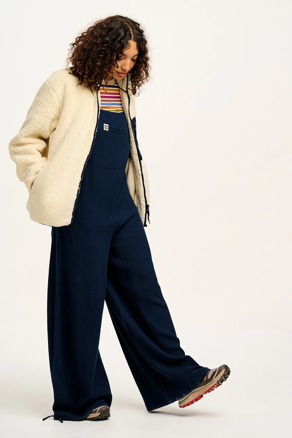 Lucy & Yak Ali - Slouchy Waffle Cotton Dungarees in Varsity Blue Best