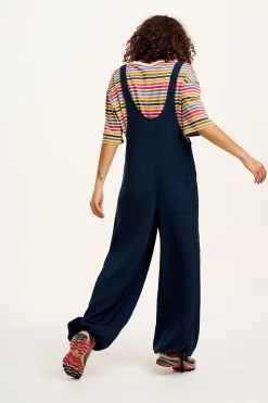 Lucy & Yak Ali - Slouchy Waffle Cotton Dungarees in Varsity Blue Best