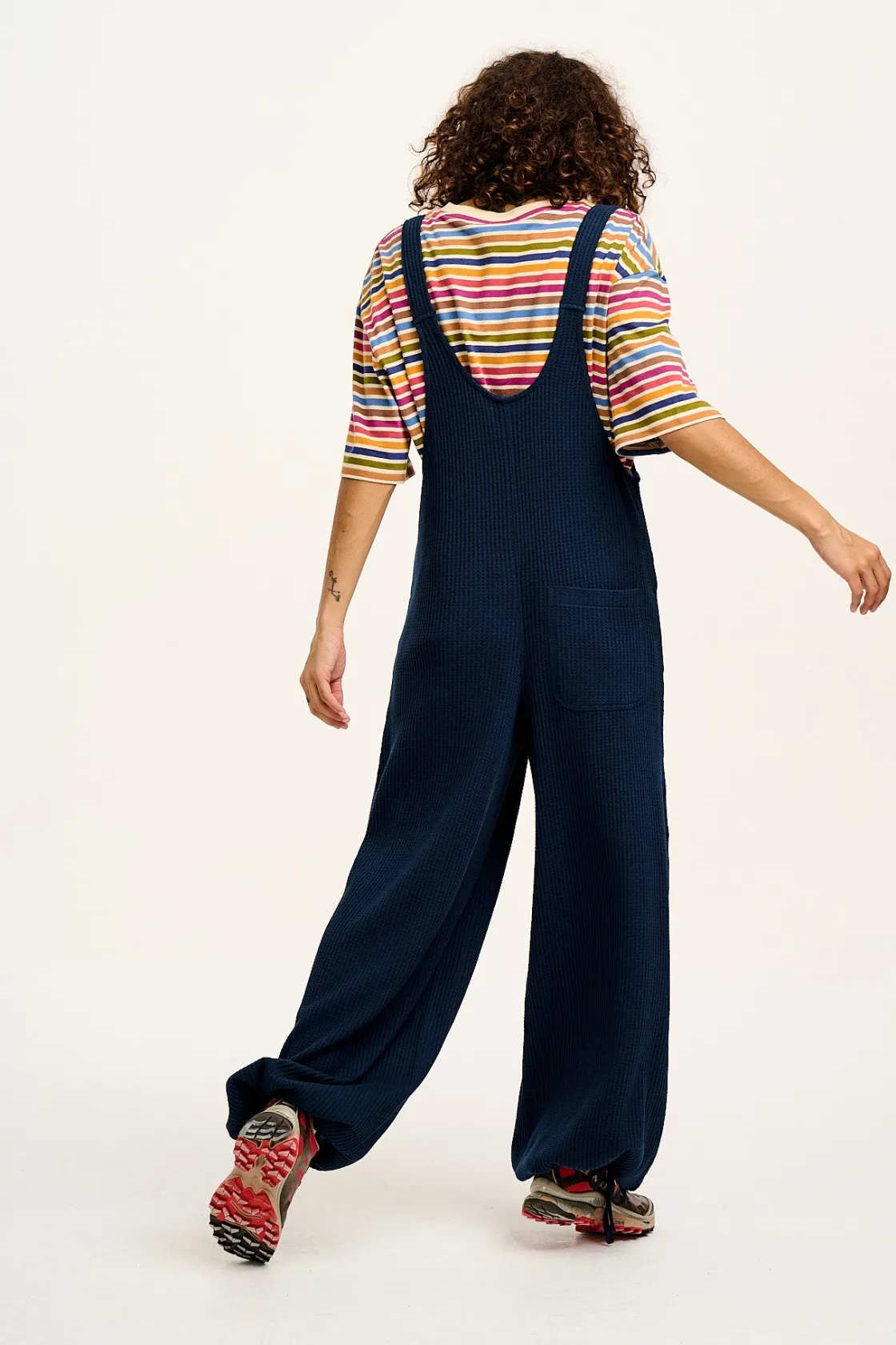 Lucy & Yak Ali - Slouchy Waffle Cotton Dungarees in Varsity Blue Best