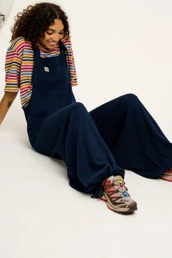 Lucy & Yak Ali - Slouchy Waffle Cotton Dungarees in Varsity Blue Best