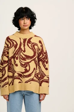 Lucy & Yak Amari - Oversized Knitted Jumper in Cream & Brown Swirl Hot